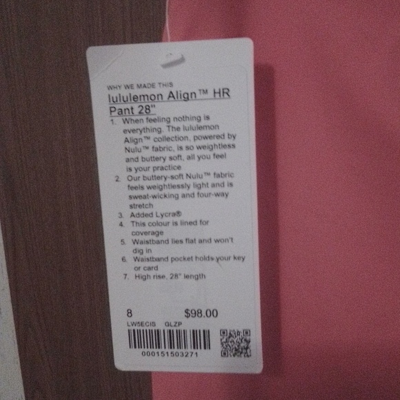 Lululemon Align HR legging and Lululemon Hold Tight Cropped T-SHIRT. Glaze Pink. - Picture 4 of 10